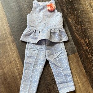 Janie and Jack Blue Top with coral and pink Floral Pattern and matching pants